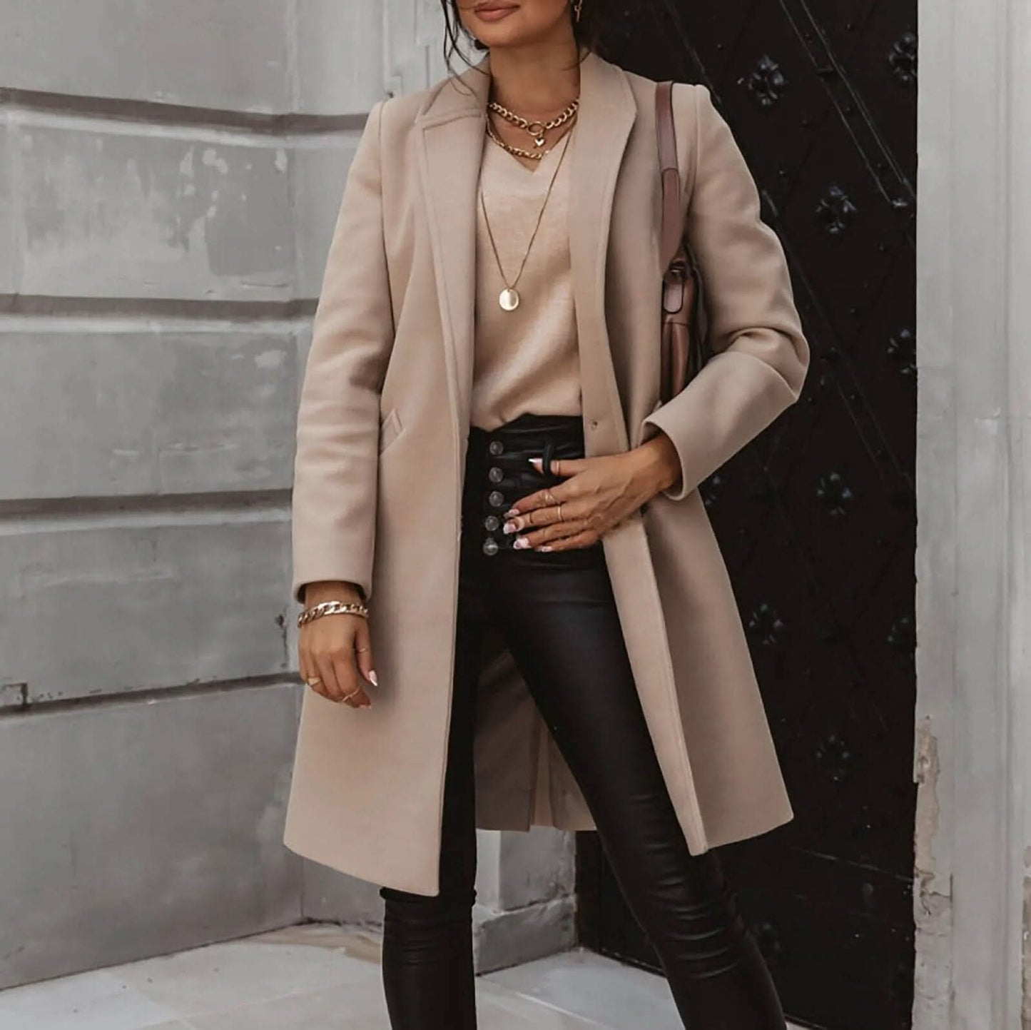 Women's Chic Long Coat – Tailored Fit with Timeless Collar