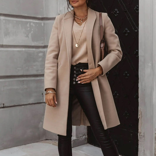Women's Chic Long Coat – Tailored Fit with Timeless Collar