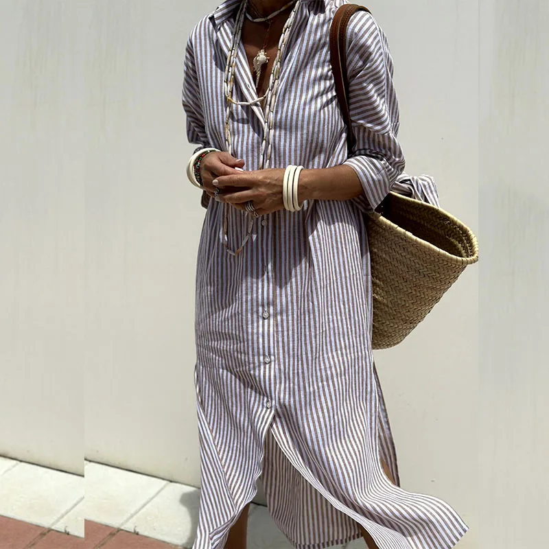 Isabelle | Striped Shirt Dress in Cotton for Women