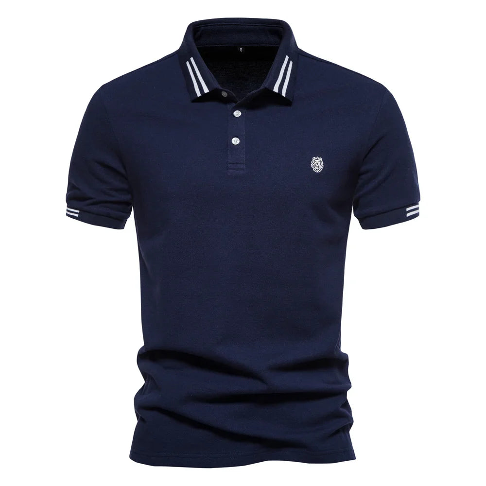 Patrik | Short-sleeved polo shirt with striped edges and logo