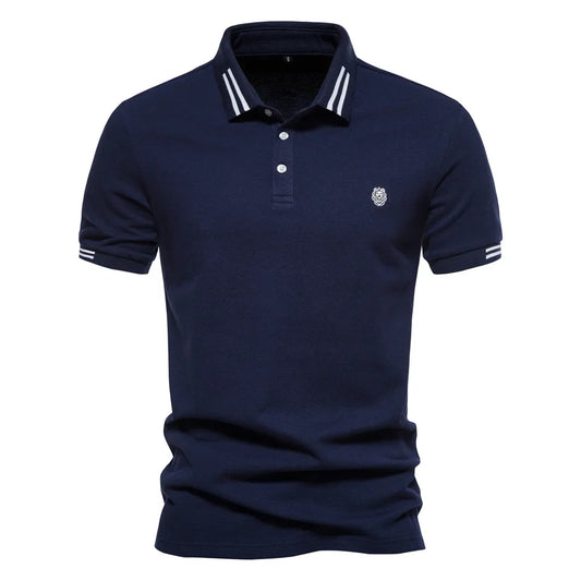 Patrik | Short-sleeved polo shirt with striped edges and logo