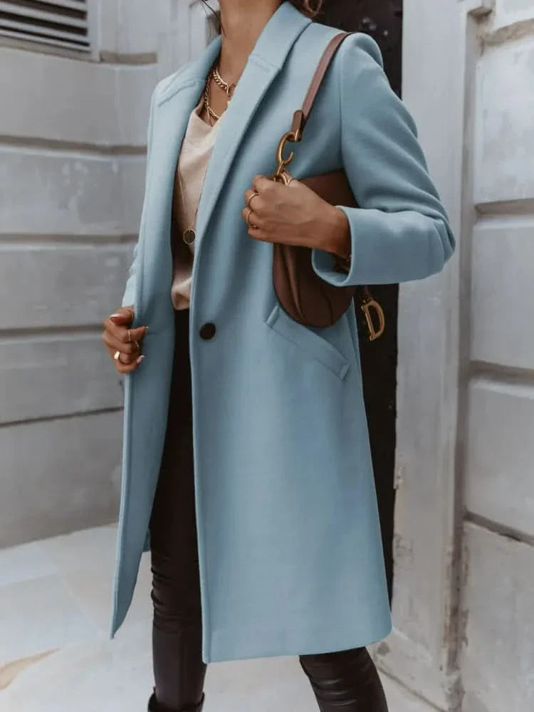 Women's Chic Long Coat – Tailored Fit with Timeless Collar
