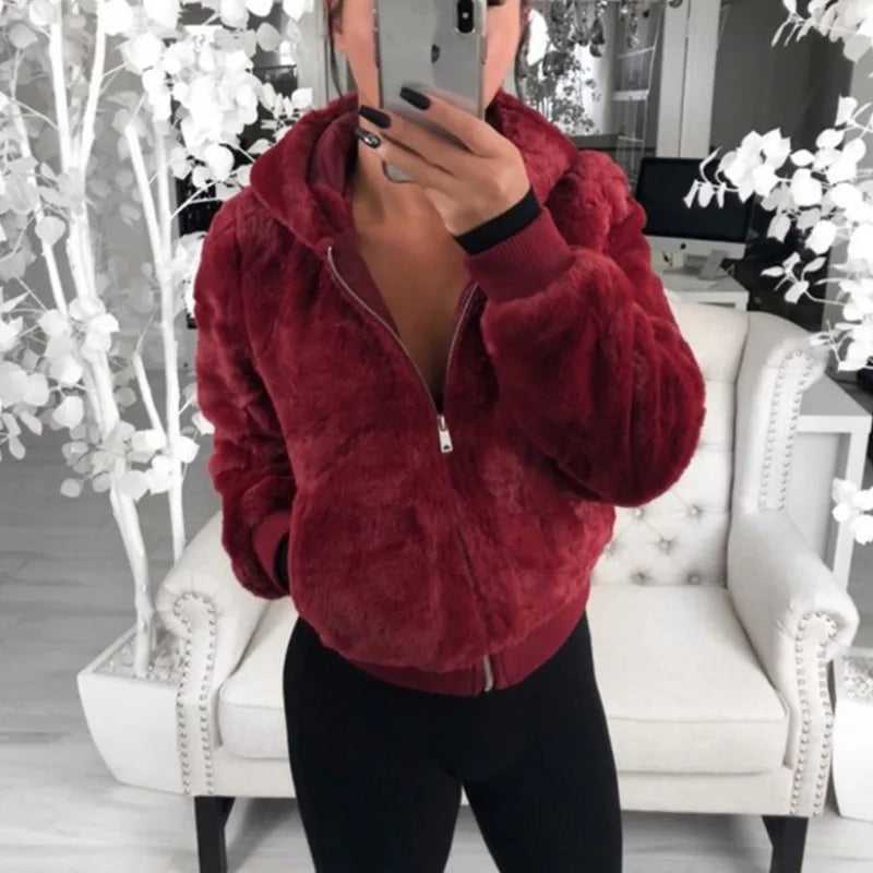 Luxora – Women's Fleece Jacket in Soft Wine Red Bomber Style