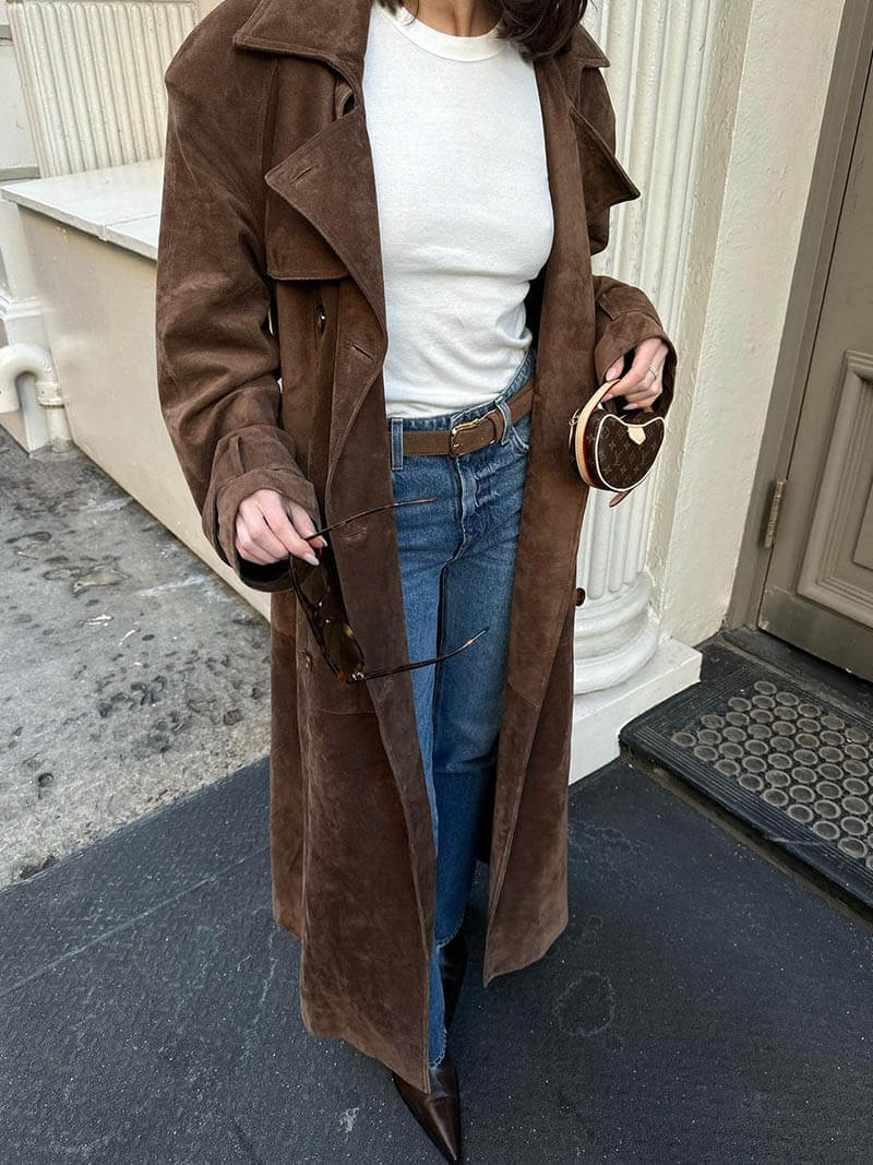 Linnea – Timeless Trench Coat with High-Quality Suede Jacket