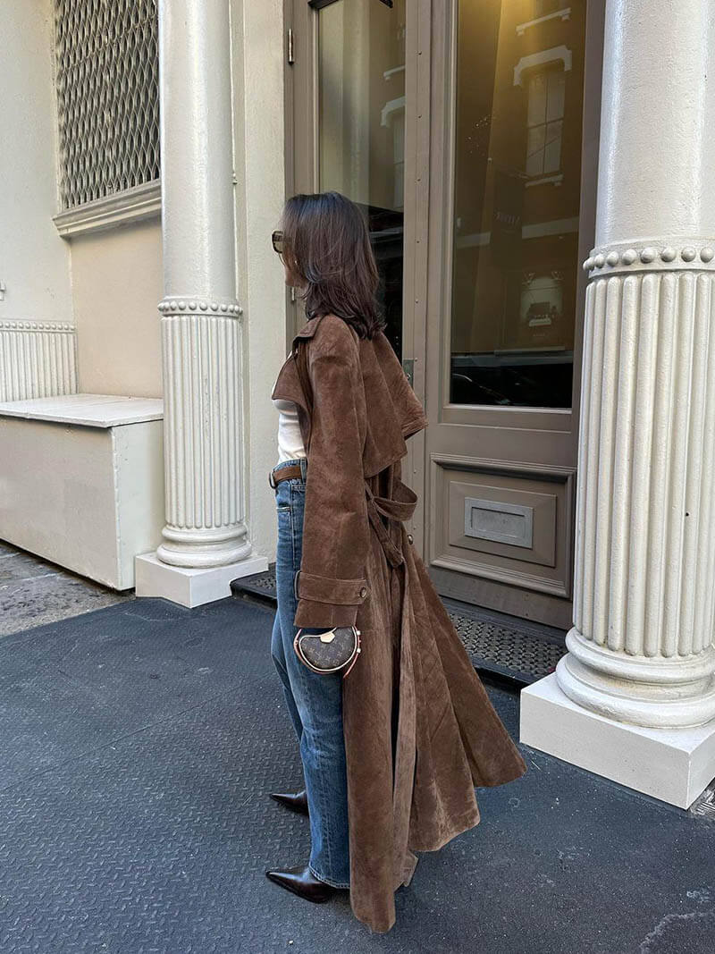 Linnea – Timeless Trench Coat with High-Quality Suede Jacket