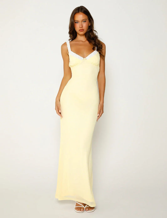 Liora | Lemon Yellow Elegant Dress for Radiant Occasions