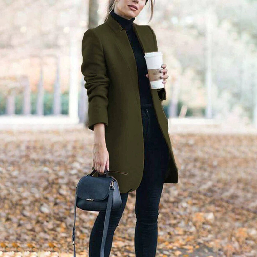 Felie | Long wool trench coat with stand-up collar