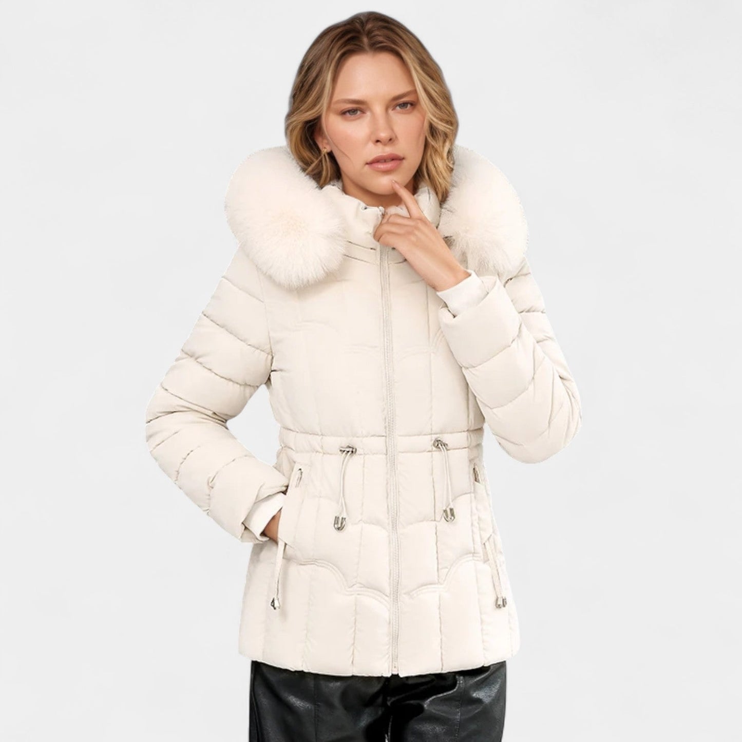 Elodie | Elegant Parkas med Fuskpäls och Justerbar Midja