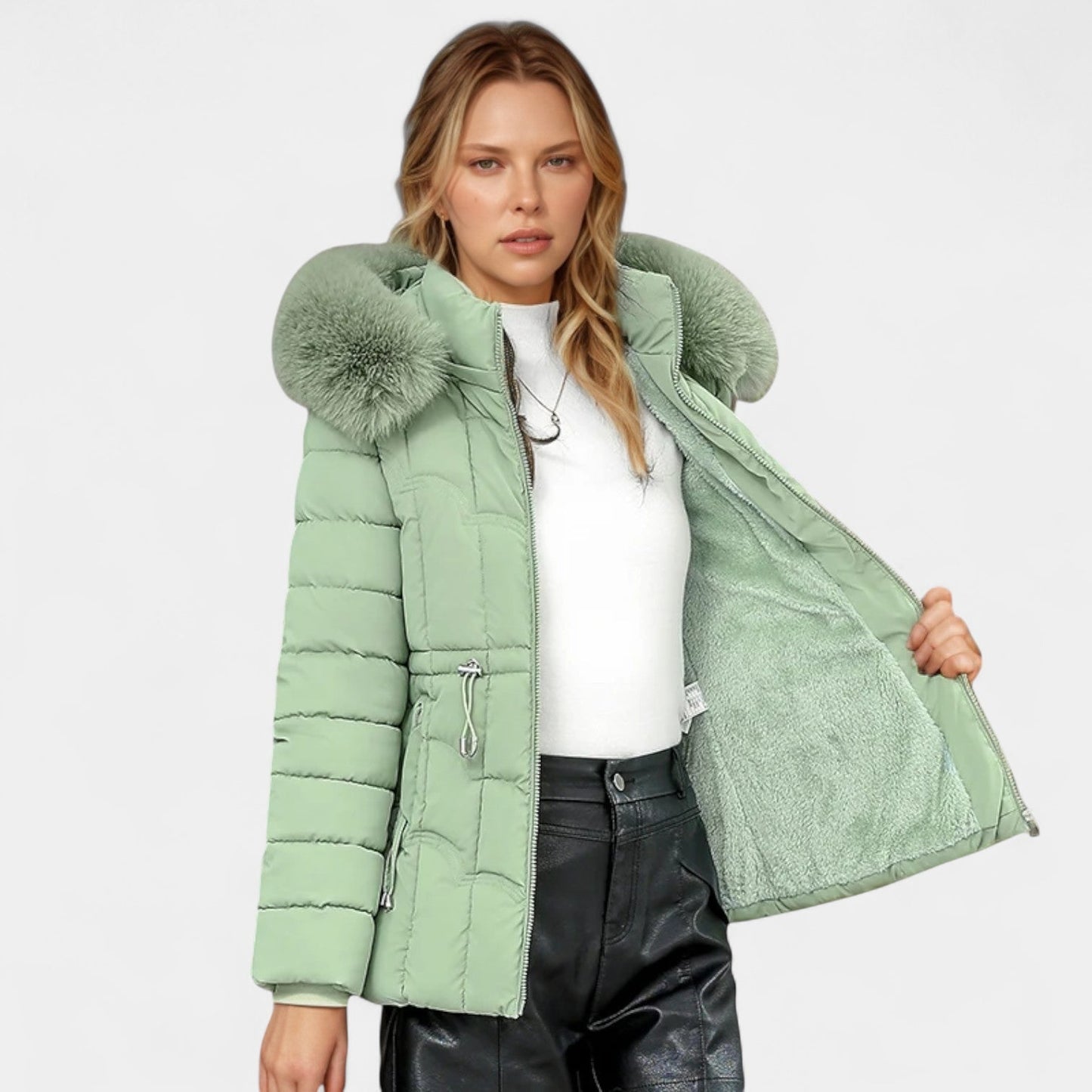 Elodie | Elegant Parkas med Fuskpäls och Justerbar Midja
