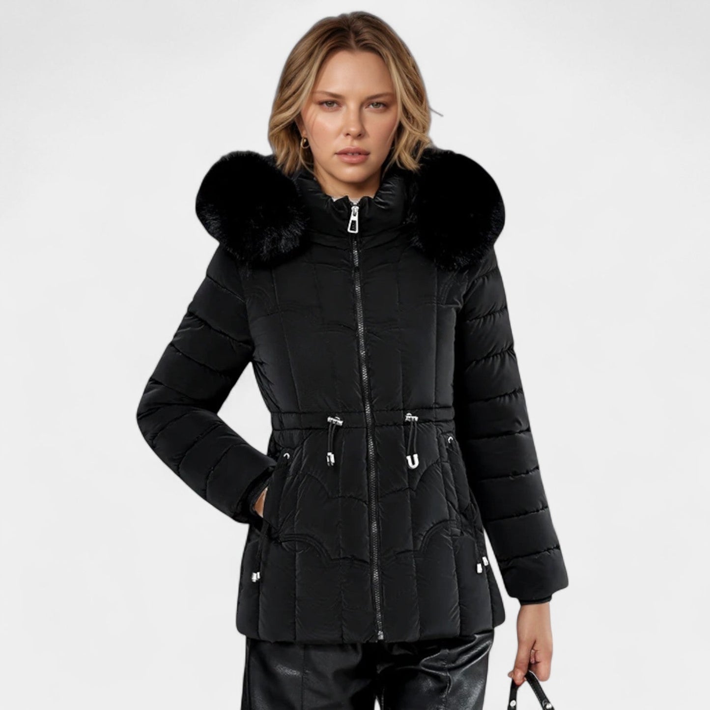 Elodie | Elegant Parkas med Fuskpäls och Justerbar Midja