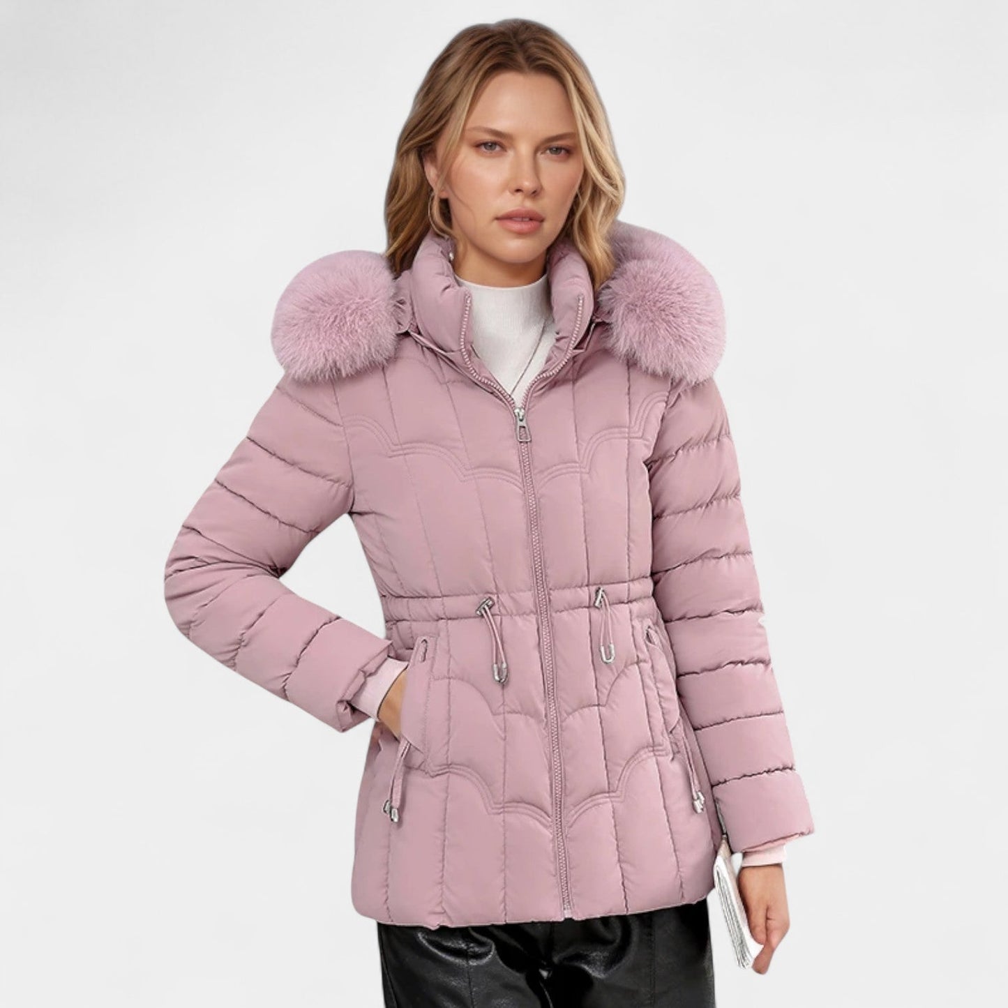 Elodie | Elegant Parkas med Fuskpäls och Justerbar Midja