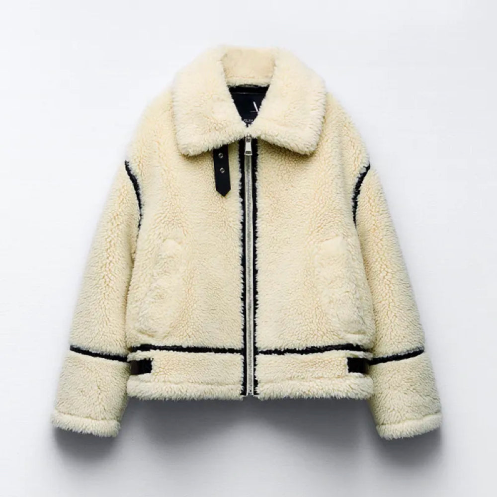 MALINA™ | Oversized Teddy Jacket in Faux Fur with Biker Details