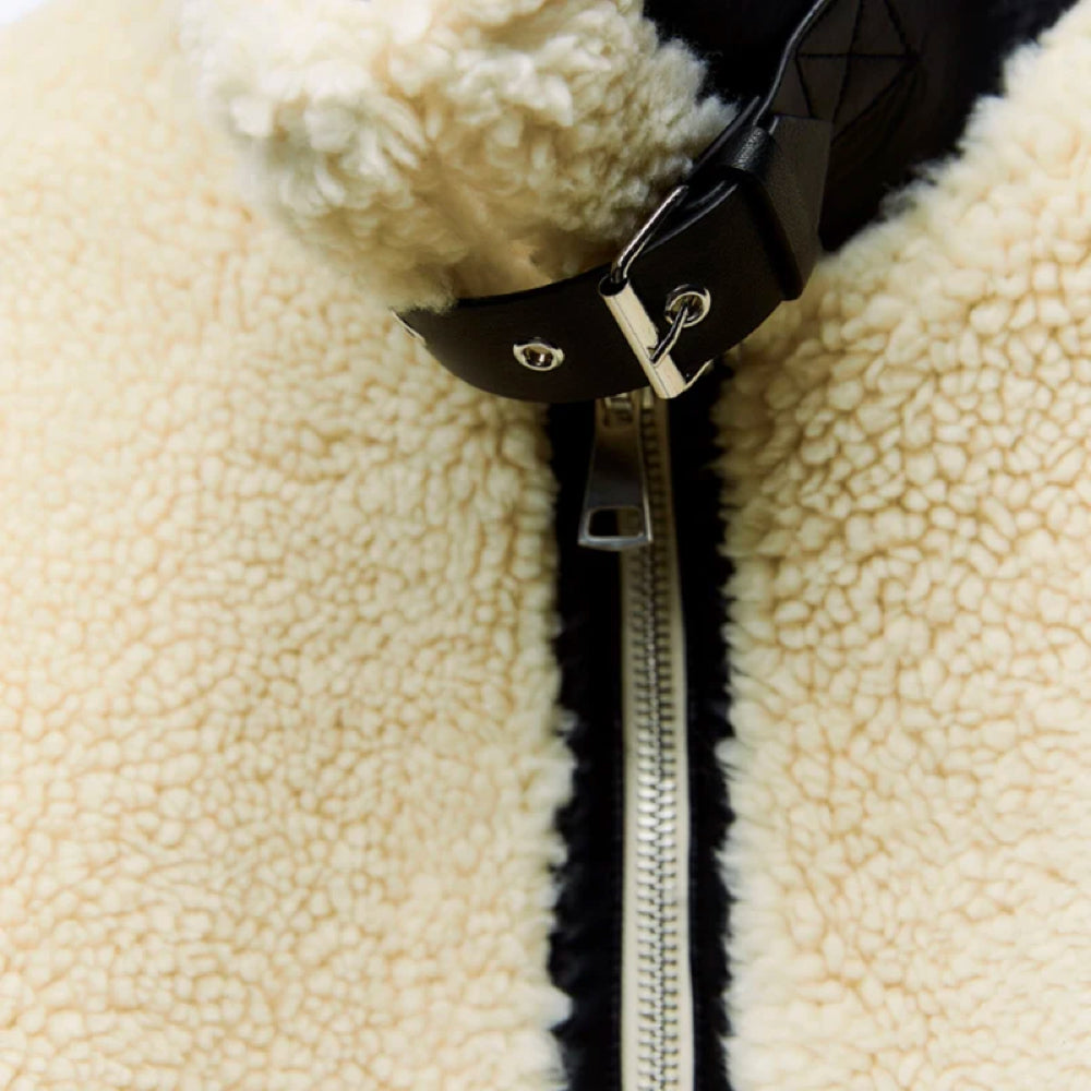 MALINA™ | Oversized Teddy Jacket in Faux Fur with Biker Details