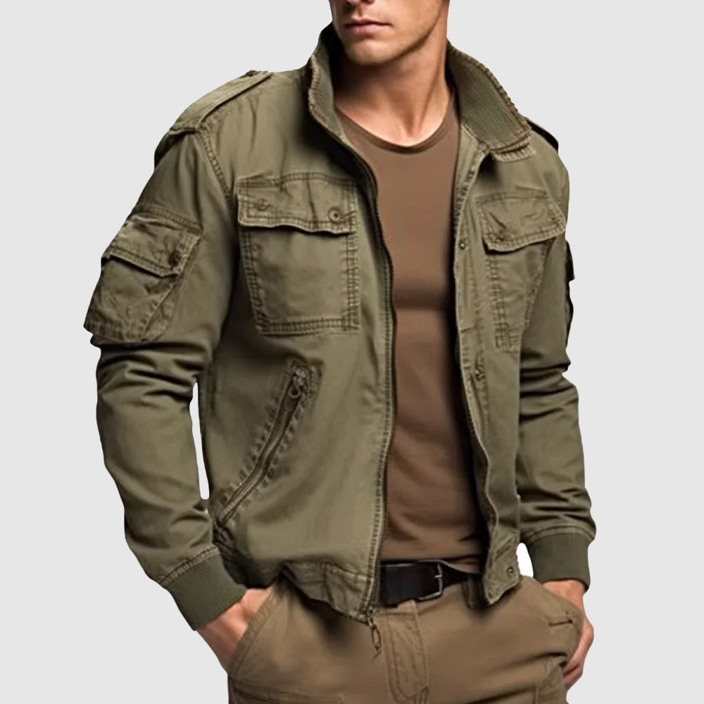 Axelsson – Relaxed Bomber Jacket in Wool Blend with Ribbed Edge and Tool Pockets