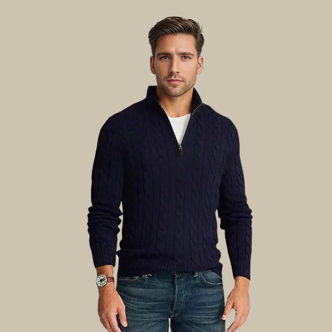 NOAH™ | Knitted Men's Sweater with Half Zipper & Cable Pattern