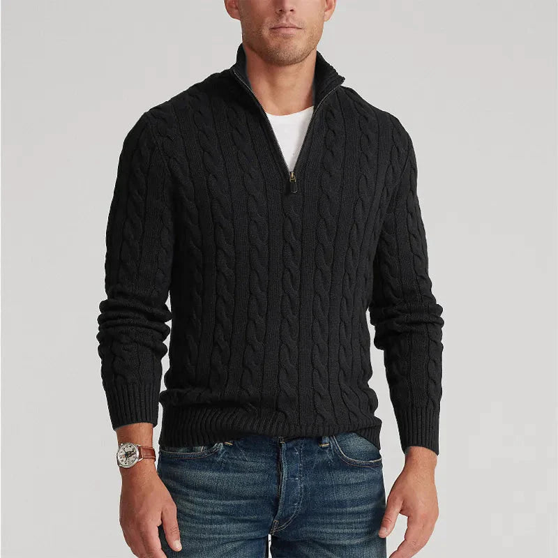 NOAH™ | Knitted Men's Sweater with Half Zipper & Cable Pattern