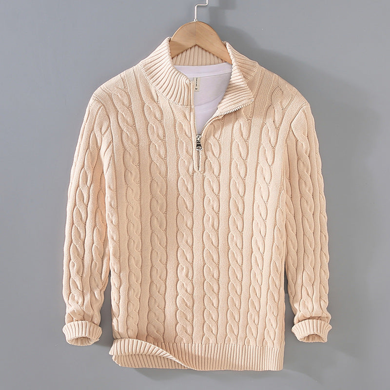 NOAH™ | Knitted Men's Sweater with Half Zipper & Cable Pattern