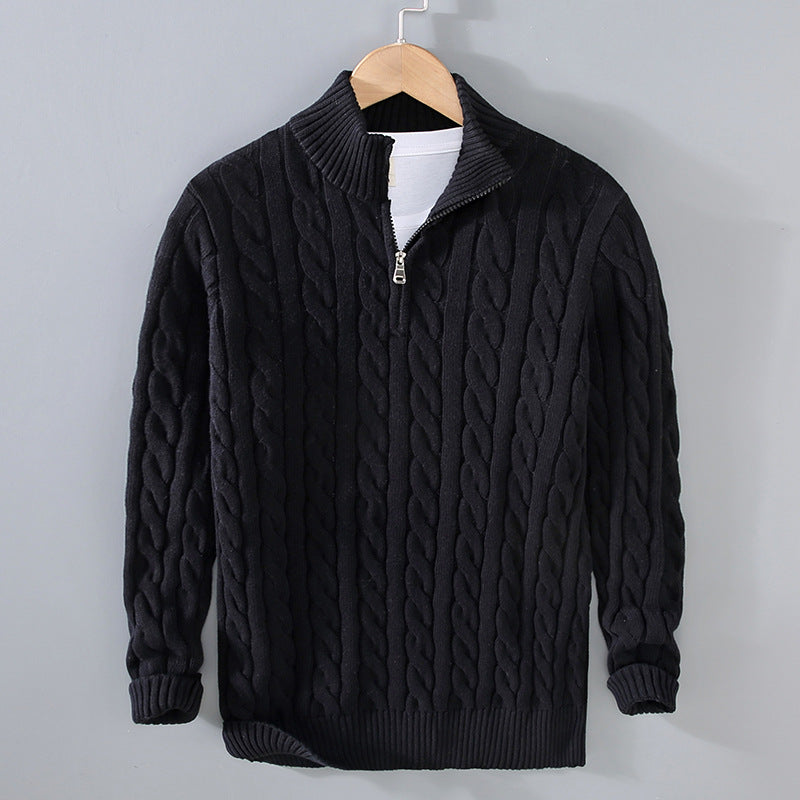 NOAH™ | Knitted Men's Sweater with Half Zipper & Cable Pattern