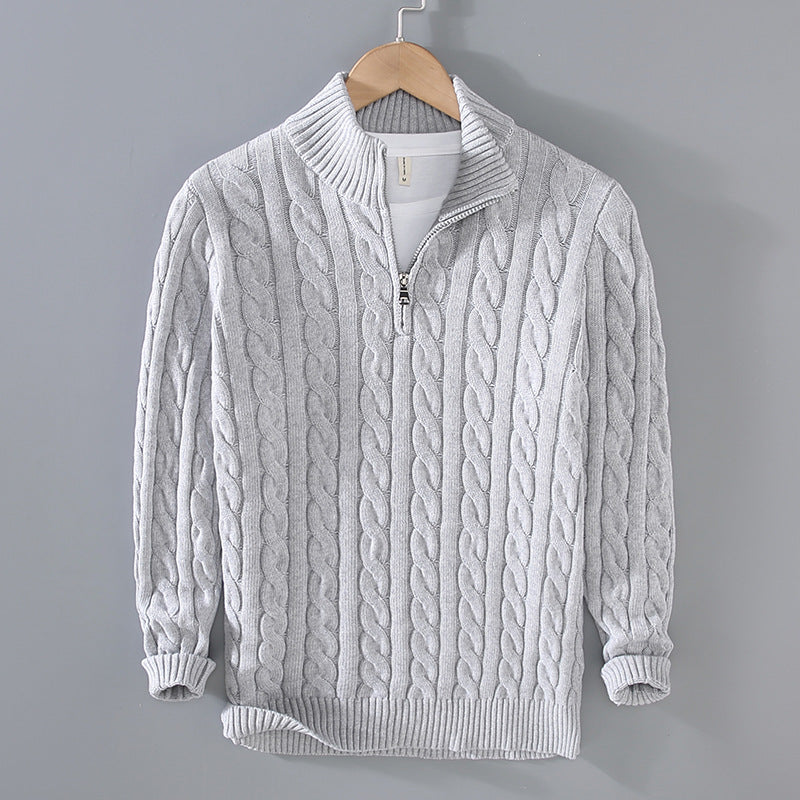 NOAH™ | Knitted Men's Sweater with Half Zipper & Cable Pattern