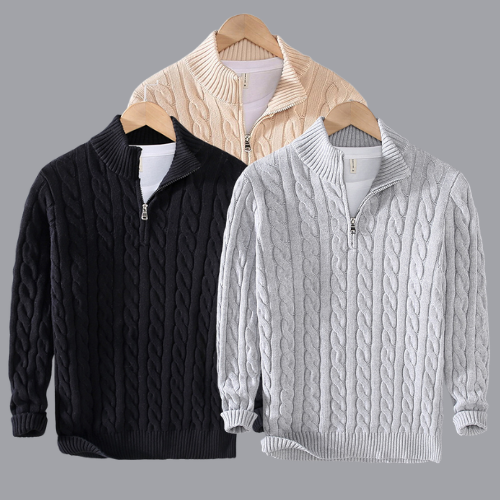 NOAH™ | Knitted Men's Sweater with Half Zipper & Cable Pattern