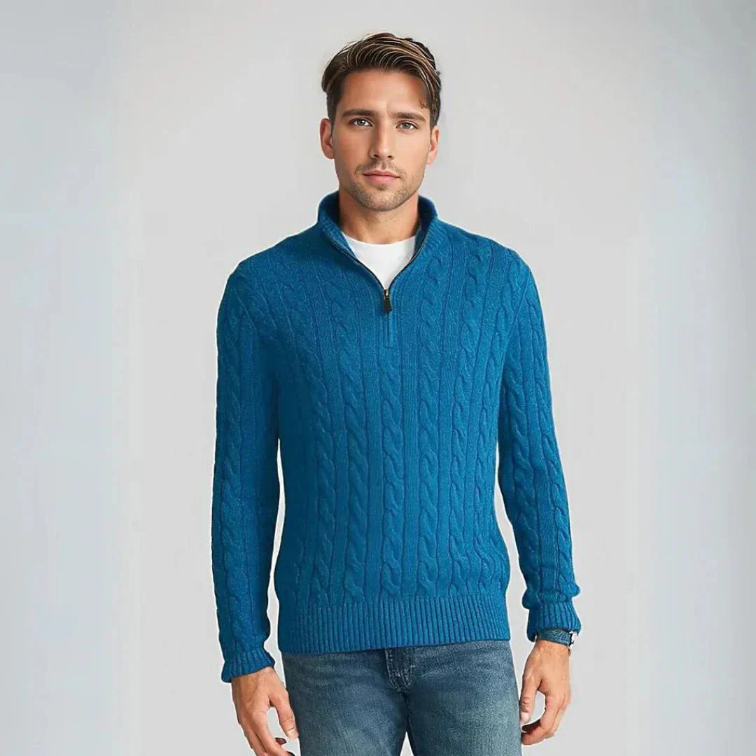NOAH™ | Knitted Men's Sweater with Half Zipper & Cable Pattern