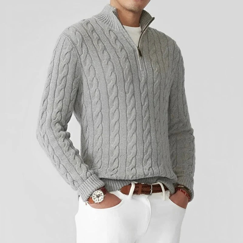 NOAH™ | Knitted Men's Sweater with Half Zipper & Cable Pattern