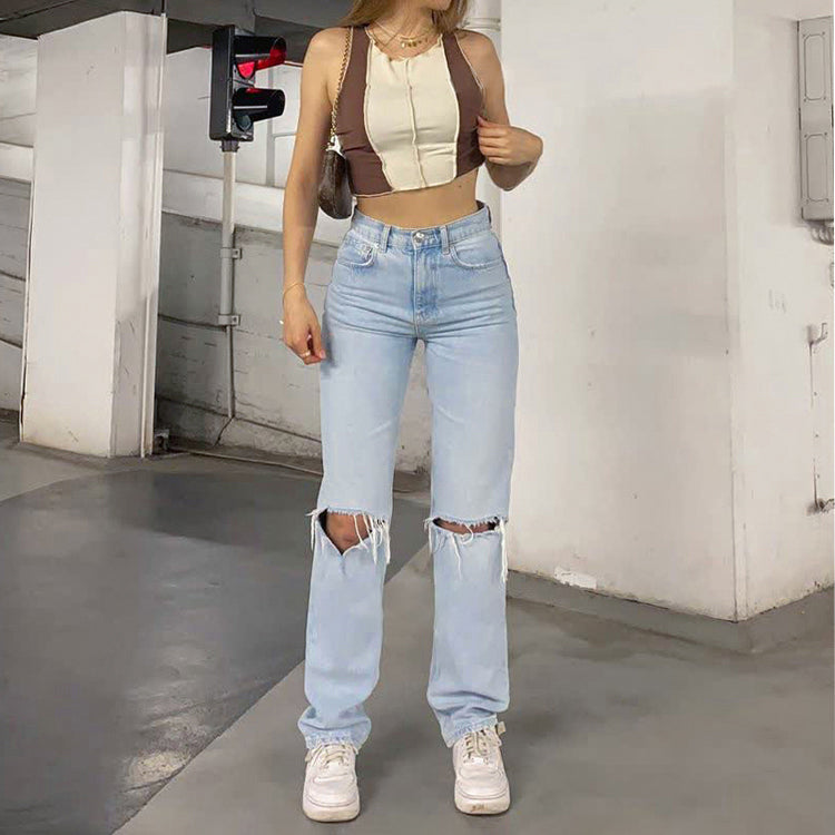 MELINA™ | Women's jeans with high waist, ripped details & wide legs in 100% cotton