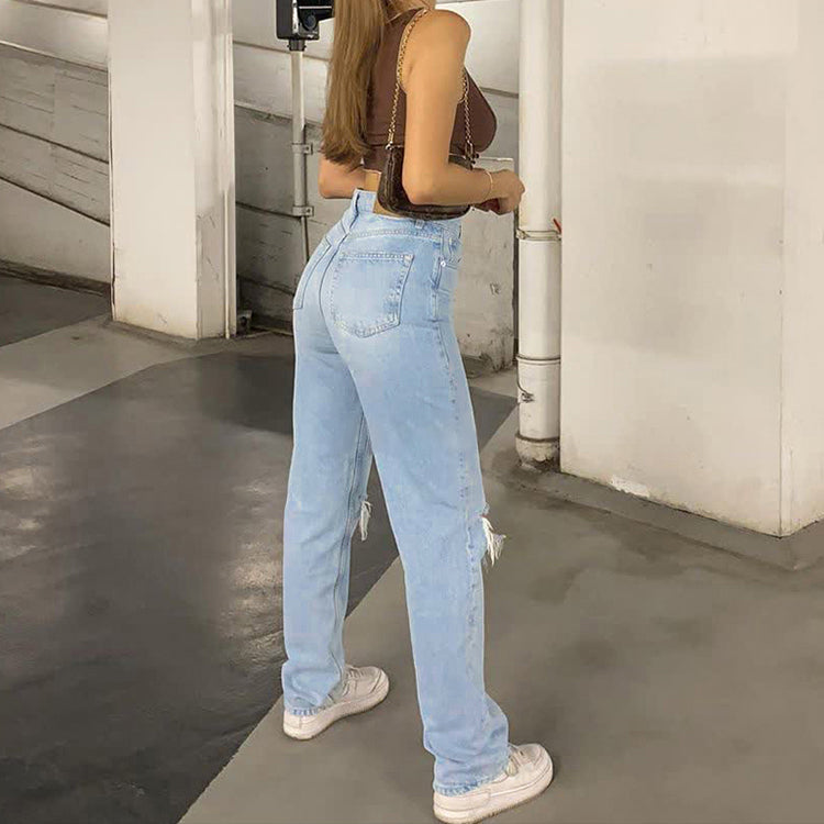 MELINA™ | Women's jeans with high waist, ripped details & wide legs in 100% cotton