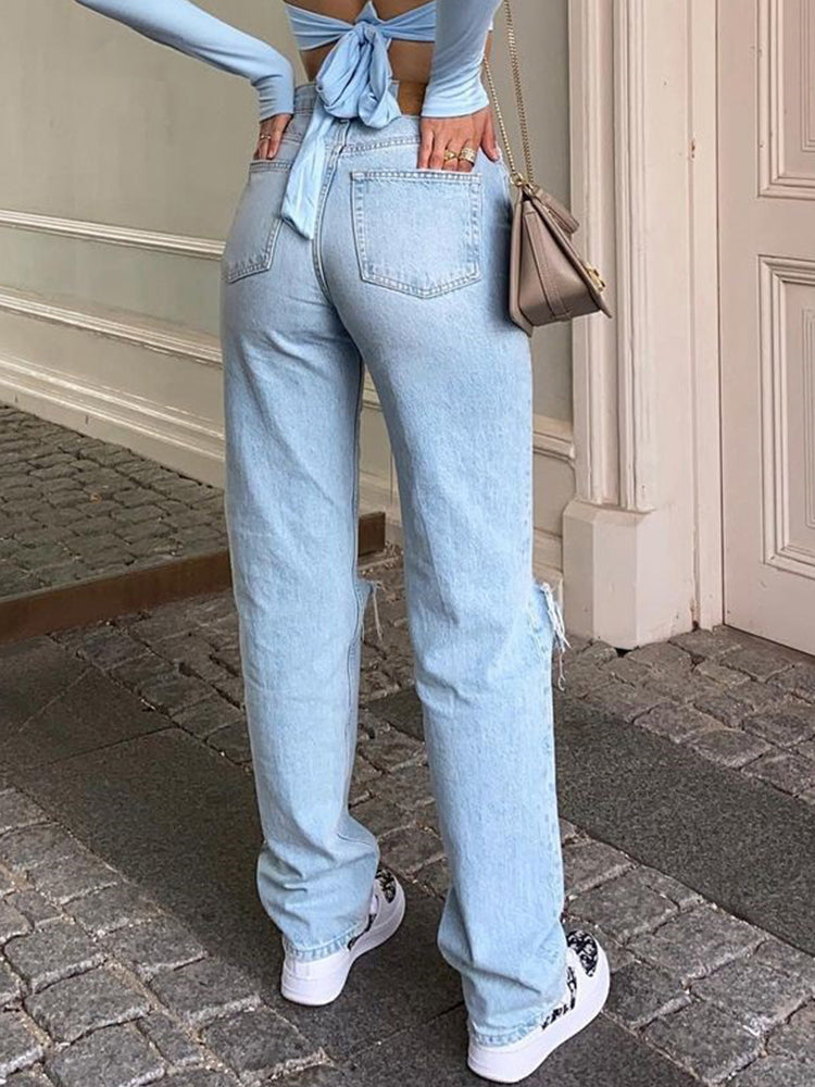 MELINA™ | Women's jeans with high waist, ripped details & wide legs in 100% cotton