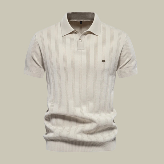 Anders | Ribbed knitted short-sleeved polo shirt with collar