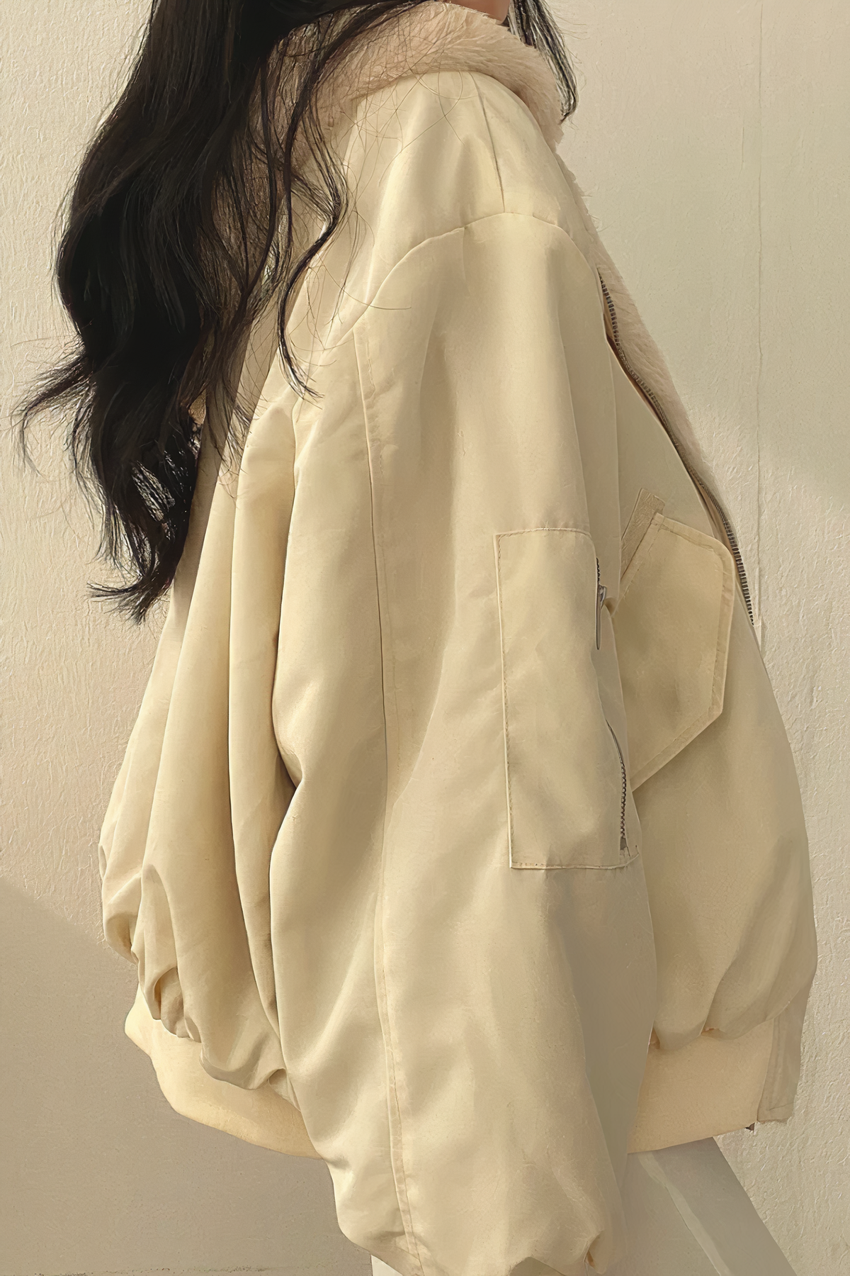 Dam coat Oversized – Reversible Shearling coat with Zipper & Ribbed Edge