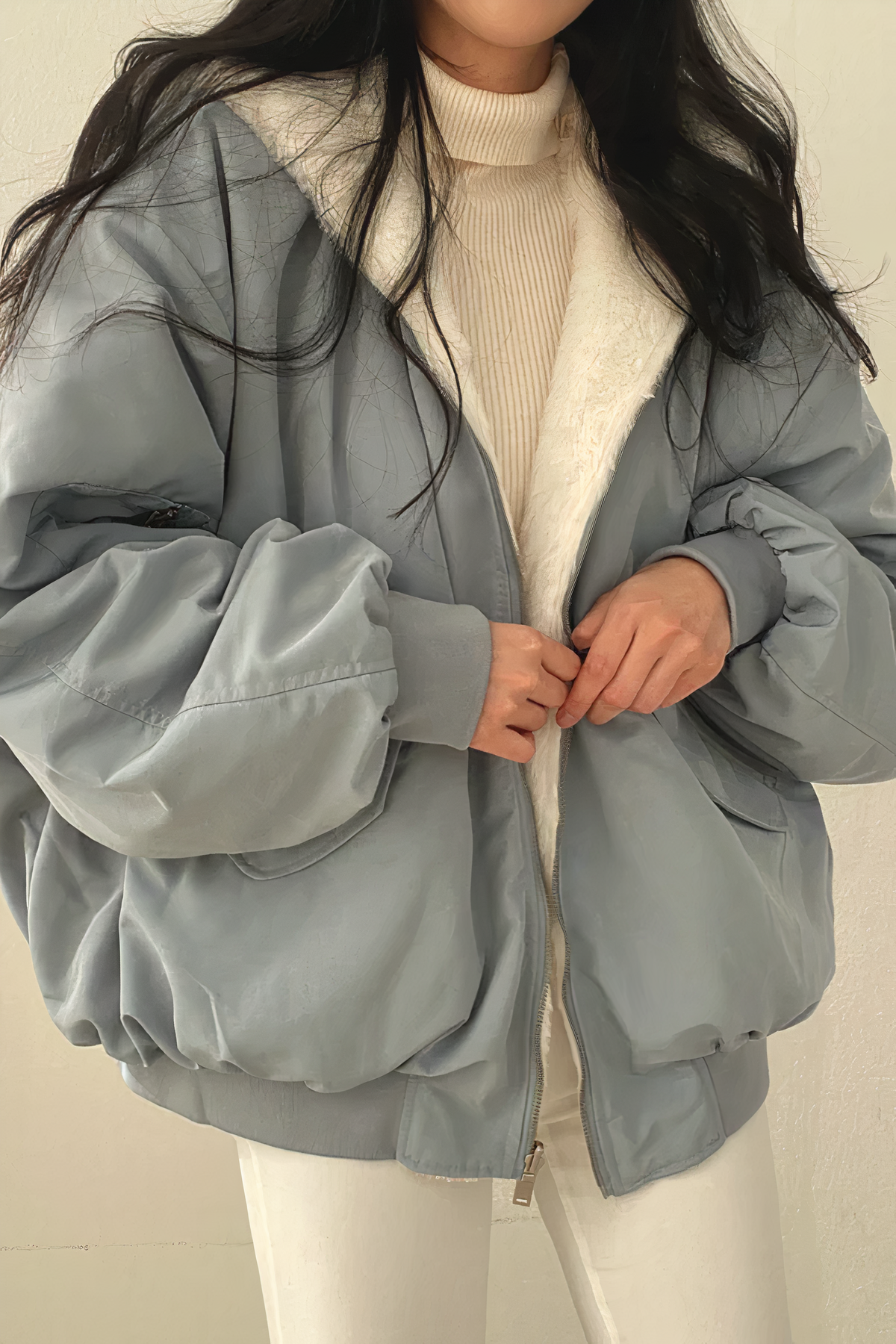 Dam coat Oversized – Reversible Shearling coat with Zipper & Ribbed Edge