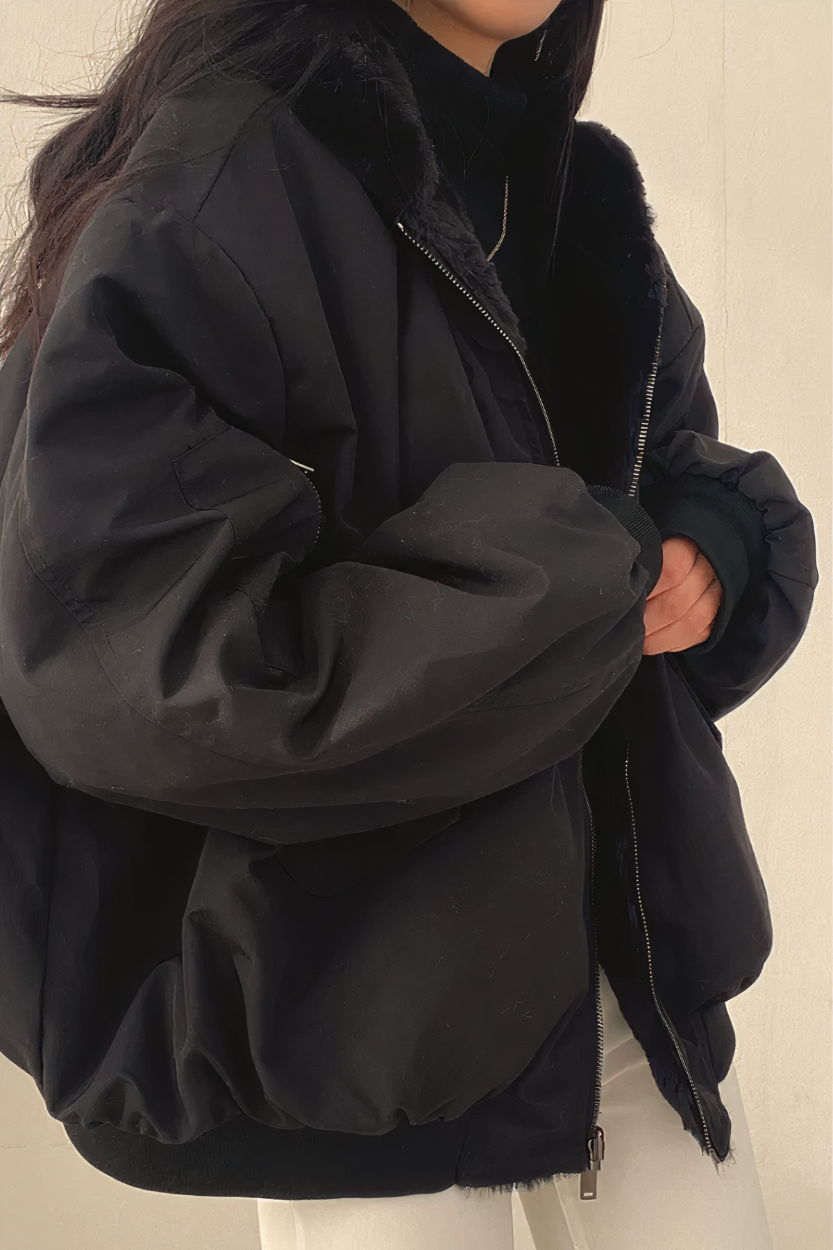Dam coat Oversized – Reversible Shearling coat with Zipper & Ribbed Edge