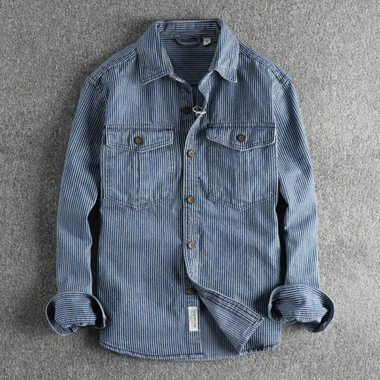 Malte – Classic Men's Jeans Jacket with Pinstripe and Functional Chest Pockets