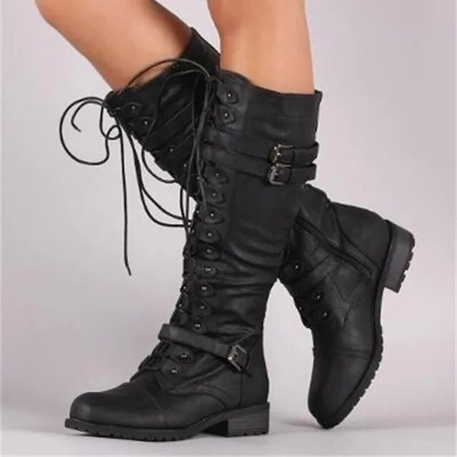 ARLETTE™ | Retro Leather Boots with Lacing & Buckle