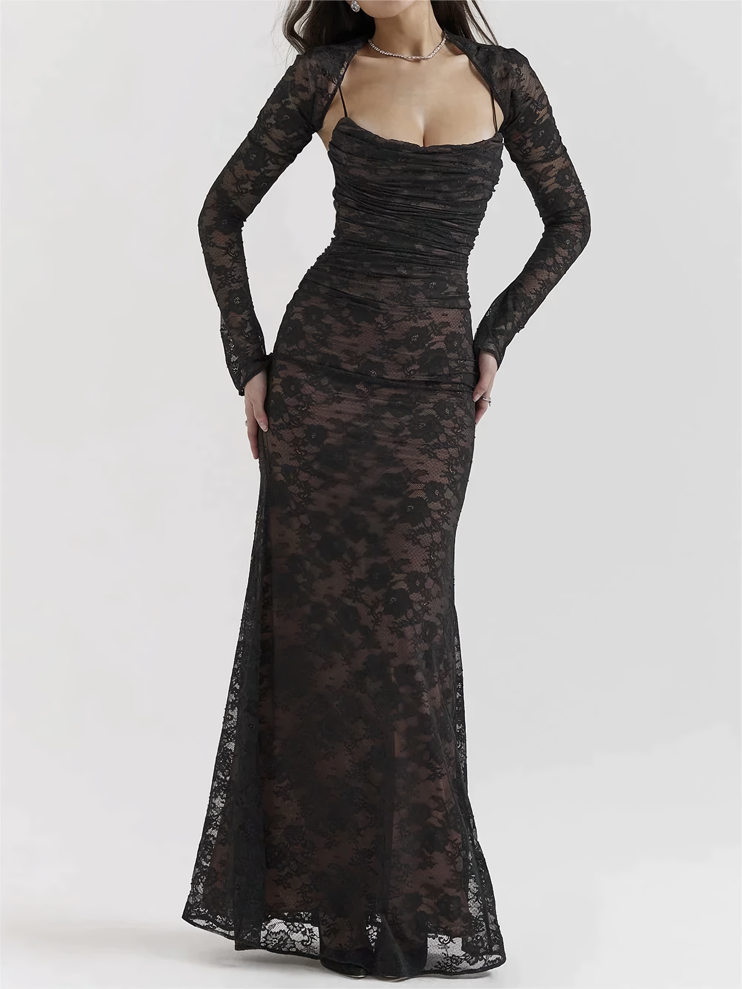 Allegra | Maxi Dress with Lace Embroidery and Adjustable Lacing