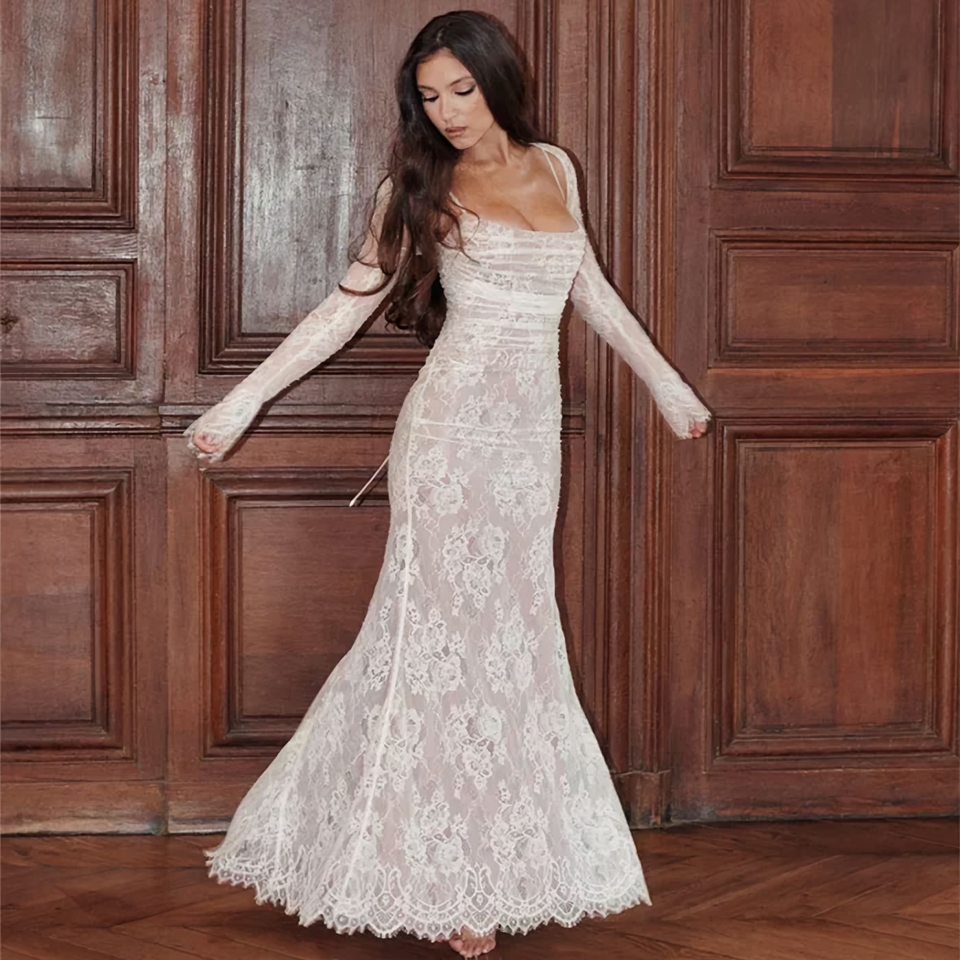 Allegra | Maxi Dress with Lace Embroidery and Adjustable Lacing