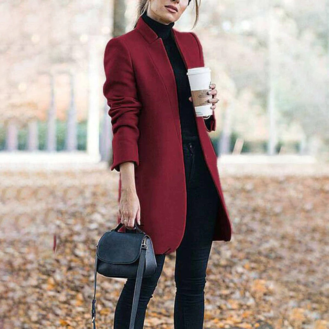 Felie | Long wool trench coat with stand-up collar