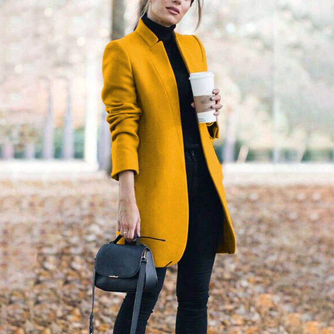 Felie | Long wool trench coat with stand-up collar
