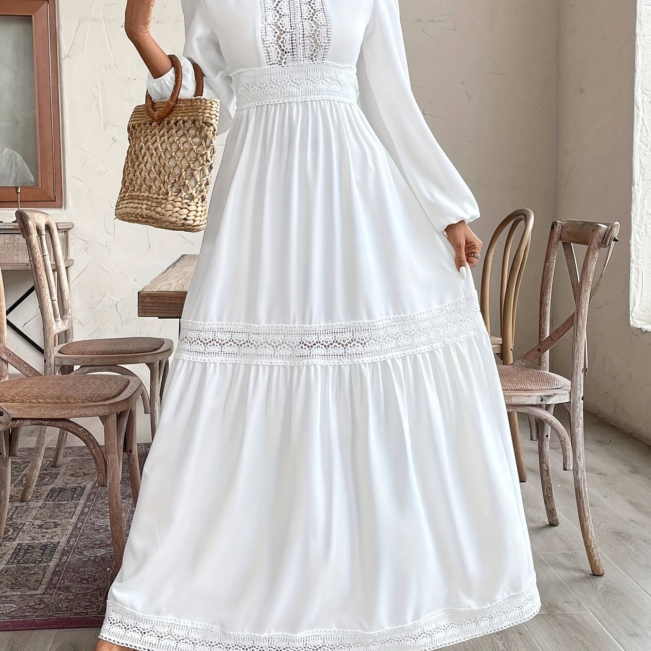 ISADORA™ | Elegant V-neck Long Dress with Lace Detail