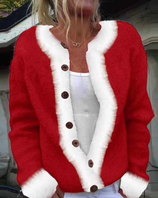 Virelle Dam Color Contrast Fashionable Long-Sleeved Cardigan – Stylish Knitted Sweater