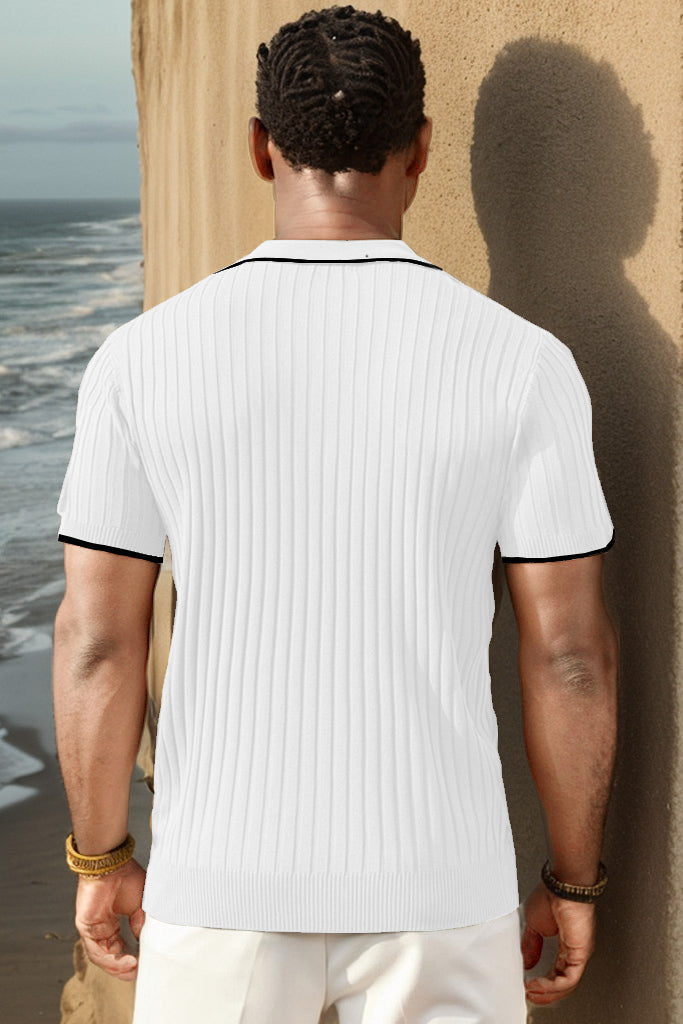 Lars | Ribbed short-sleeved polo shirt with zipper