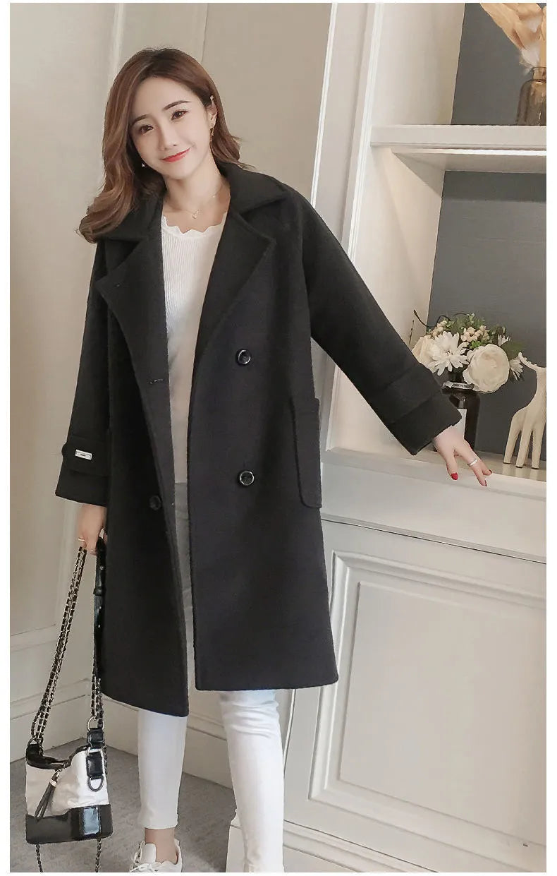 Dam Chic Double-Breasted Long Overcoat – Elegant Winter Design