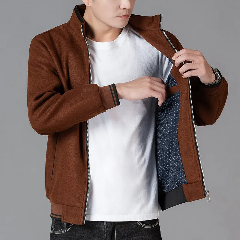 Ingmar – Classic Suede Bomber Jacket in Regular Fit with Ribbed Details
