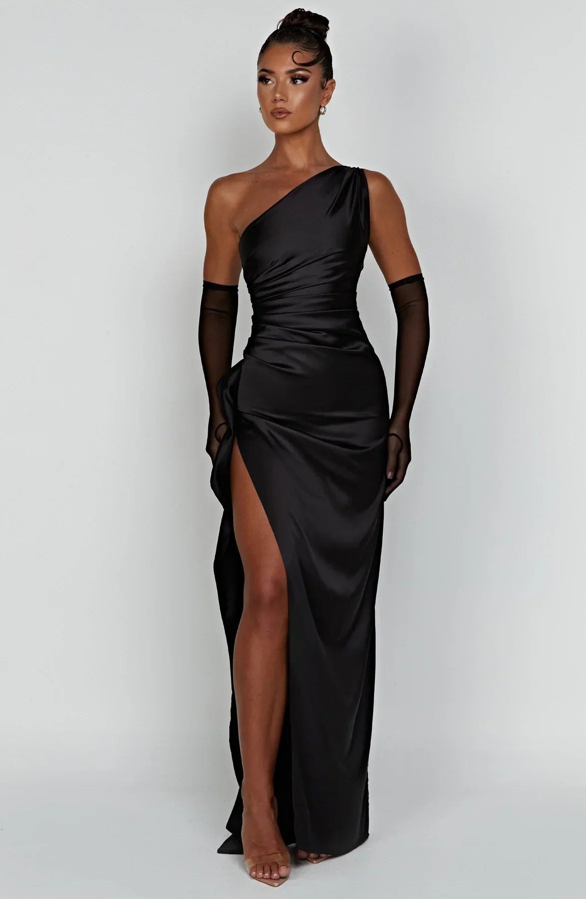 Sélène | Pleated Satin Dress with One Shoulder