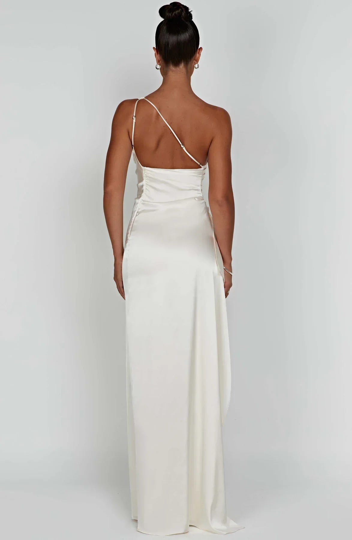Sélène | Pleated Satin Dress with One Shoulder