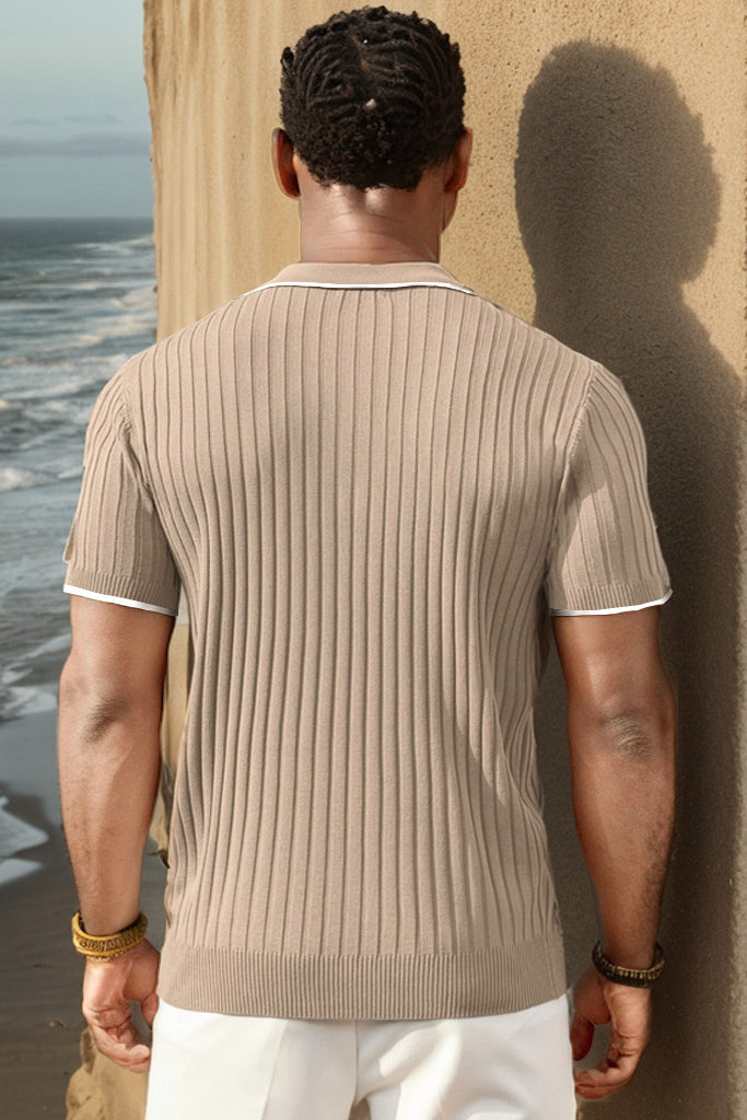 Lars | Ribbed short-sleeved polo shirt with zipper