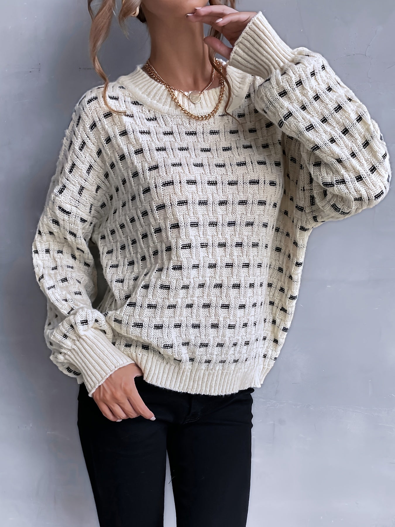 Karin Vintage Färgblock Tröja för Kvinnor – Retrochic Stickad Tröja