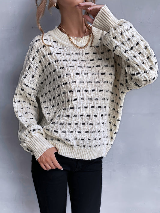 Karin Vintage Färgblock Tröja för Kvinnor – Retrochic Stickad Tröja