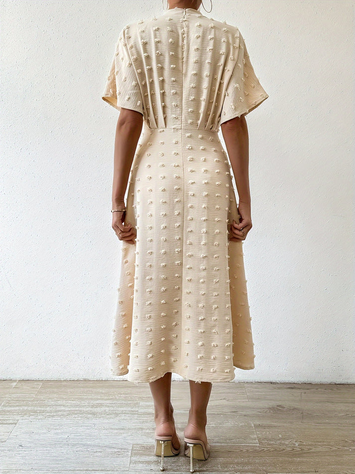 Felicia – Polka Dot Midi Dress with Elegant Ruching Detail